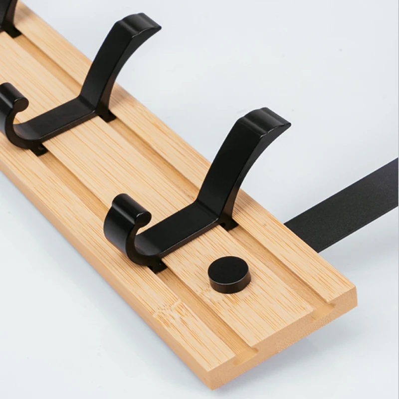 Bamboo Door Removable Mounting Hooks Hangner Rack Clothes Towel Pants Coat Home Storage Hat Hook Hanger Bedroom Door Organizer