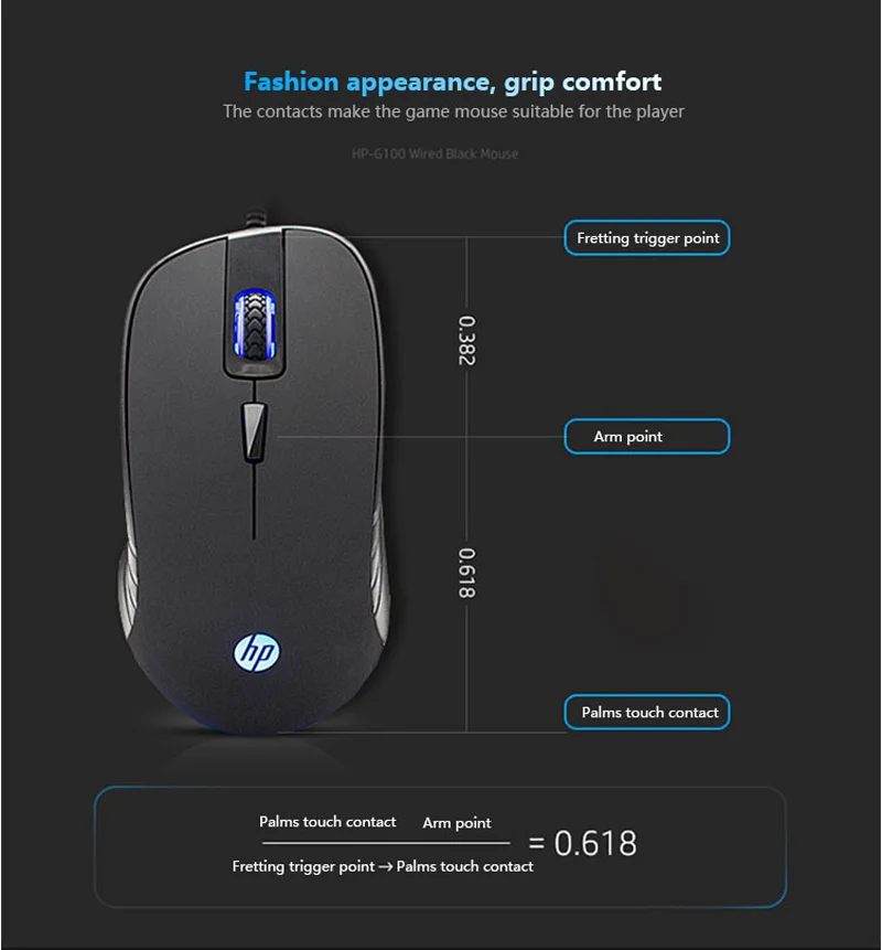 Оригинальная Компьютерная Мышь hp Проводная игровая мышь G100 черный и белый USB оптическая 2000 dpi регулируемая подсветка натуральная мышь для ПК