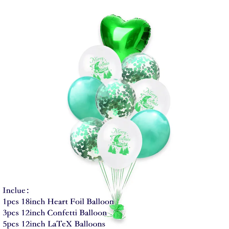 1set Happy New Year Red Green Confetti Balloons Merry Christmas Balloon Helium Balls Birthday Wedding Party Decorations Supplies - Цвет: Мятно-зеленый