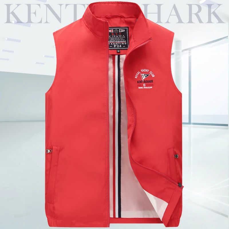 Fashion cotton jacket plus Size Vest Jacket Shark Autumn /winter Vest Men's Business Collar Vest Men M-4XL - Цвет: Red
