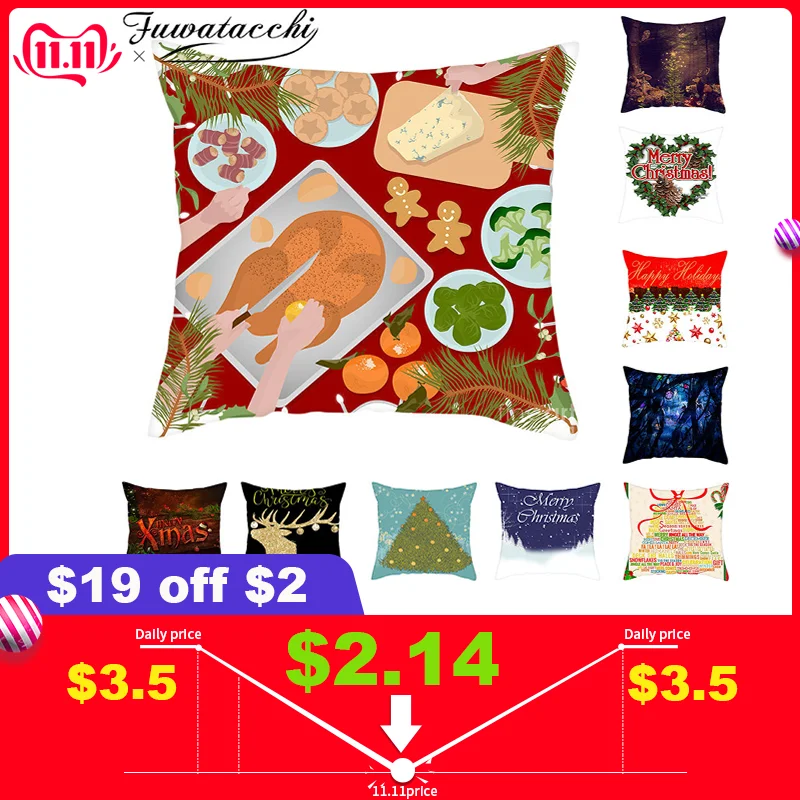 

Fuwatacchi New Year Cushion Cover Merry Christmas Pillow Covers for Home Chair Sofa Decoration Yellow Pillowcases 45cmX45cm
