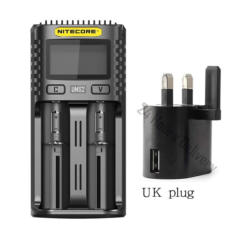 UMS2 UK plug NITECORE UMS2 UMS4 интеллигентая(ый) Батарея выход USB зарядного устройства 3A для LiFePO4 литий-ионный металл-гидридных или никель-гидридных и никель-кадмиевых типов аккумуляторов 18650 20700 21700 10500 - Цвет: UMS2 UK plug