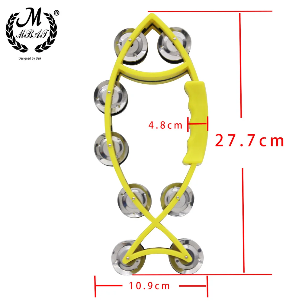 M MBAT Hand Held Bell Rattles Fish-Shape Tambourine Percussion with Double Metal Jingle Children Educational Toy for Party Games