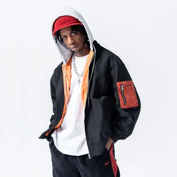 

Autumn New Jacket Male Oversize Large Version of The Detachable Hat Back Printing Baseball Uniform Coat