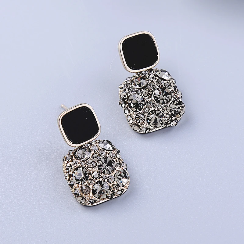 Черные эмалевые серьги родиевого цвета с кристаллами, гипоаллергенное квадратное ожерелье с подвеской для женщин, модные ювелирные наборы