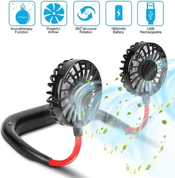 

Portable Hanging Neck Sports Fan - Hands Free USB Rechargeable Personal Wearable Neckband Fan Battery Operated with 3 Level Air