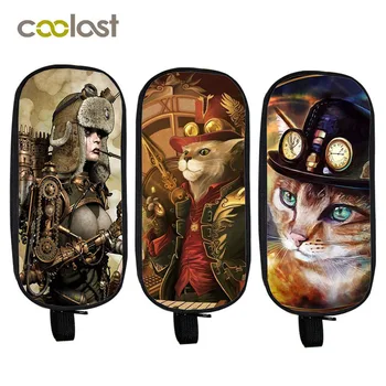 

steampunk animal cat /dog / girls printing Cosmetic Cases pencil bag teenager stationary bags girls school cases bag