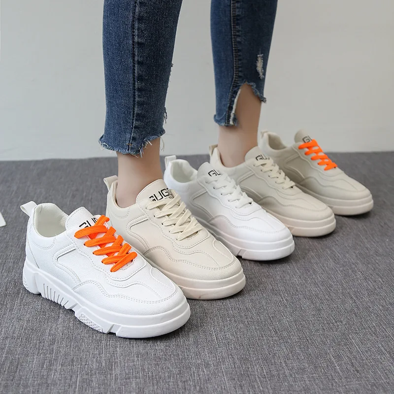 

White Shoes Women's 2019 Spring New Style Korean-style Flat Low Top Lace-up WOMEN'S Shoes Fashion Students Casual Board Shoes