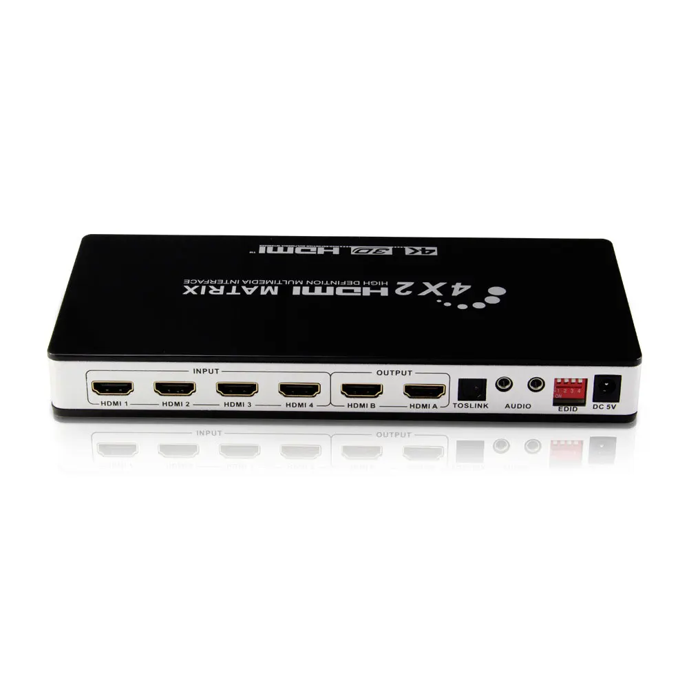 HDMI 4 Input 2 Output EDID Switch Dual Audio Separation HD Matrix 1080P HDMI Matrix Converter Adapter with Remote Control