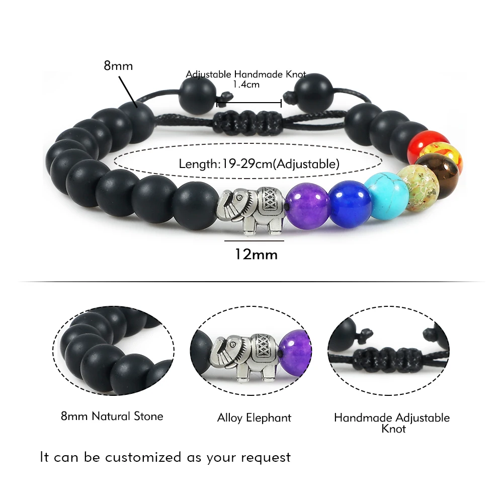Natural Tiger Eye Stone Men Bracelets Reiki 7 Chakra Healing Beads Bracelet Black Lava