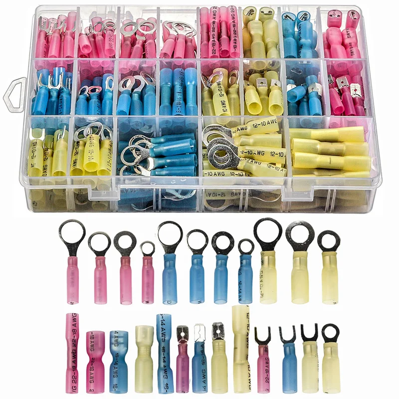 

240X Assortment Ring Butt Spade Heat Shrink Wire Connectors Waterproof Marine Automotive Electrical Insulated Crimp Terminals