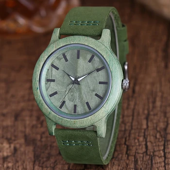 

New Minimalist Green Wood Watch Men Natural Stylish Wooden Wristwatch Male Leather Wood Casual Quartz Watch Relogio Masculino