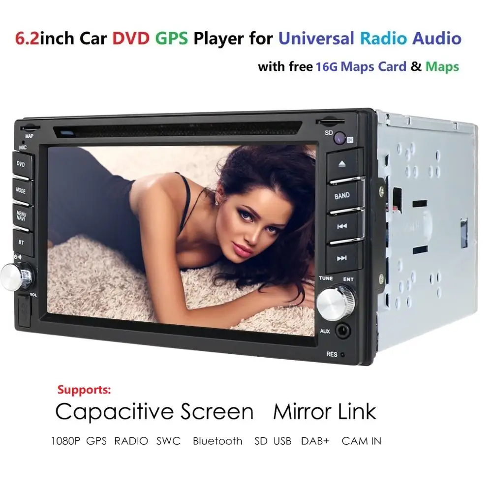 

2Din In Dash 6.2 Inch Touch screen Car DVD Player GPS Universal Stereo Radio 1080P+ DAB+ Steering wheel control Bluetooth RDS SD