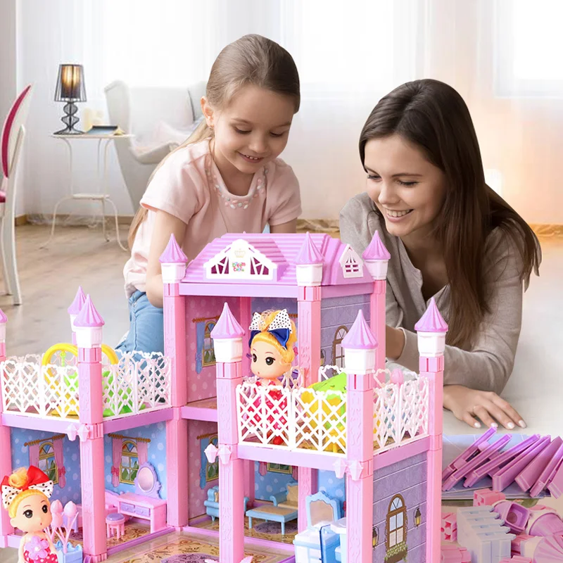 Big 64CM Play House Toy DIY Doll House Princess Castle with Lights Rooms Dolls Girl Dollhouse Kit Gift Toys for Girls kids Child