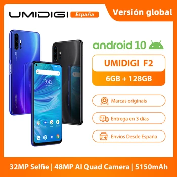 Перейти на Алиэкспресс и купить Смартфон UMIDIGI F2, Android 10, глобальная версия, экран 6,53 дюйма FHD +, 6 ГБ 128 ГБ, четырехъядерная камера 48 МП, селфи-камера 32 МП, Helio P70, аккумулятор 5150 мА...