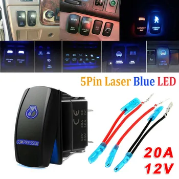 

20A 12V Blue Laser Etched LED Rocker Switches Dual Light ON/OFF Air Compressor