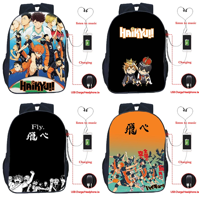 Kids Haikyuu!! Backpacks Students Anime School Bags Children Cartoon Bookbags Mochila Boys Girls Teens USB Travel Knapsack Gift