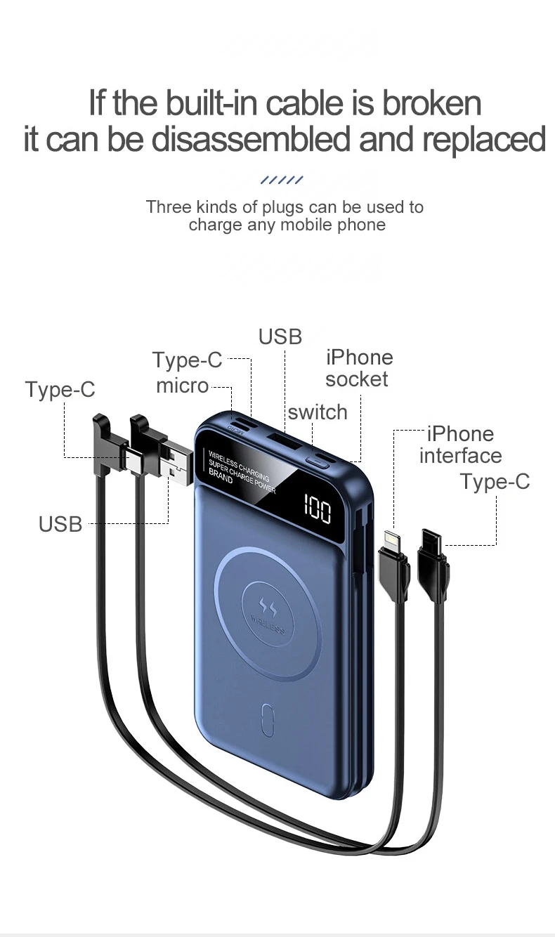 power bank10000mah free shipping telephone portable magsafe iphone 12 13 pro max wireless chargers charger carregador powerbank battery bank