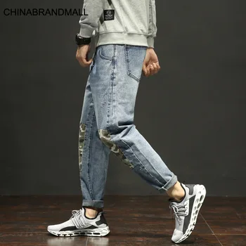 

8331 Autumn Nine Points Jeans Male Loose Feet Elastic Force Youth Leisure Pants Trend Nine Points Pants 28-42