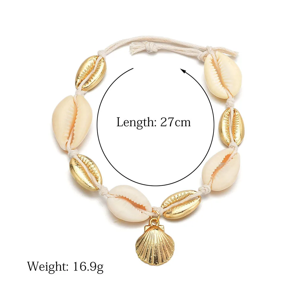 

Europe And America Beach Japanese Korean Cute Popular Fashion And Personality Alloy Natural Shell Weaving Anklet Women's New Sty