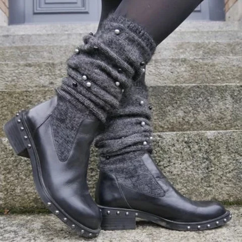 Прямая поставка Для женщин из грубой шерсти классические ботинки со стельками женские пикантные босоножки на осень-зима леди плоские каблуки, удобные обувь женская обувь; botas mujer - Цвет: grey