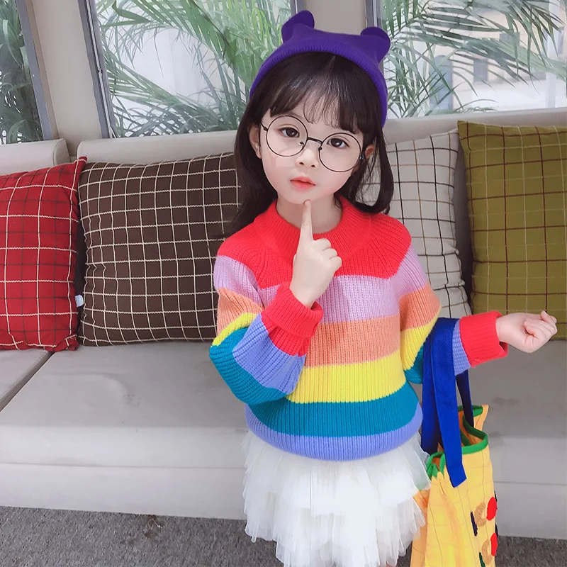 

Girl'S Sweater 2019 Autumn New Style Childrenswear Korean-style Children Western Style Mixed Colors Versatile Knitted Jacket