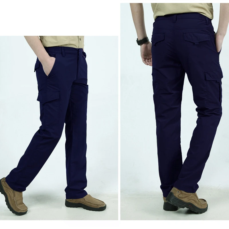 Осенние модные мужские рабочие брюки с несколькими карманами, быстросохнущие мужские брюки для альпинизма, пешего туризма, одноцветные простые брюки