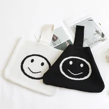 Вязаная сумочка со смайликом для подростка Повседневная Милая Корейская стильная японская модная сумка с короткими ручками женская вязаная сумка-браслет