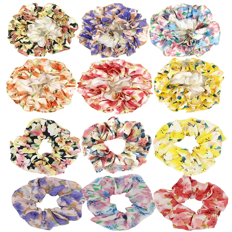 

39 Color Soft Chiffon Velvet Satin Hair Scrunchie Floral Grip Loop Holder Stretchy Hair Band Leopard Women Hair Accessories