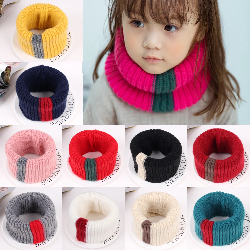 Брендовый вязаный шарф для девочек, плотный теплый зимний шарф с флисовой подкладкой, шерстяной эластичный Детский шарф с воротником