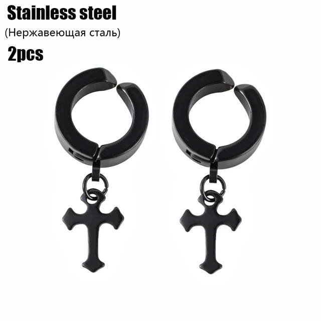 Fashion Men's Stainless Steel Cross Pendant Cartilage Drop Dangle Earrings Punk Jewelry for Cool Women Girl Friendship Gifts ED544