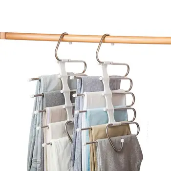 

Multifunction Pants Hanger 5 Tier Stainless Steel Trousers Rack Clothes Storage Hanger Holder Multifunctional Closet Organizer