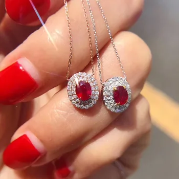 شراءAEAW 18K الذهب الأبيض 0.3 روبي الطبيعية مع 0.166ct الماس الطبيعي المشاركة قلادة إكسسوارات عقد المرأة رومانسية هدية