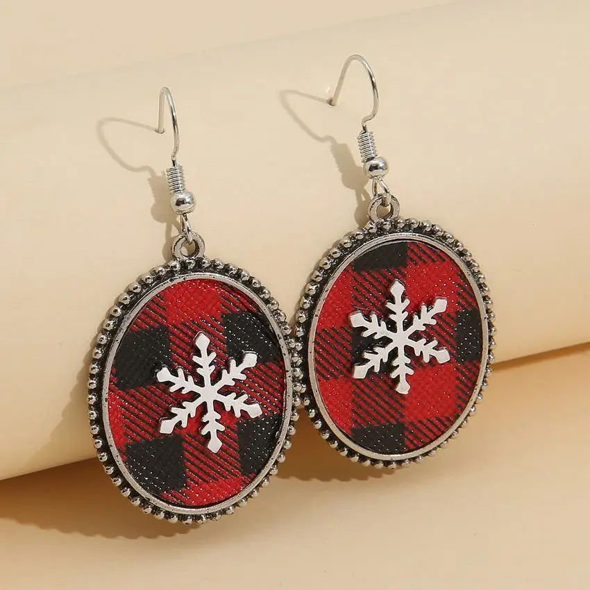 Овальные клетчатые рождественские серьги в форме снежинки буйвола для женщин 2021