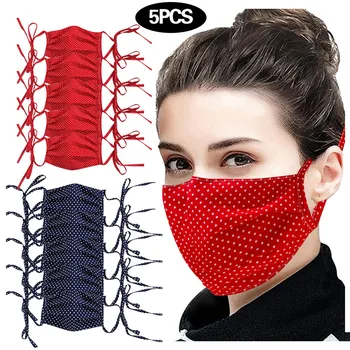 

Adult Unisex Dot Ruffle Adjustable Reusable Safet Protect Washable Face Mask 5PC Mouth Caps Windproof Face Shield mascarillas