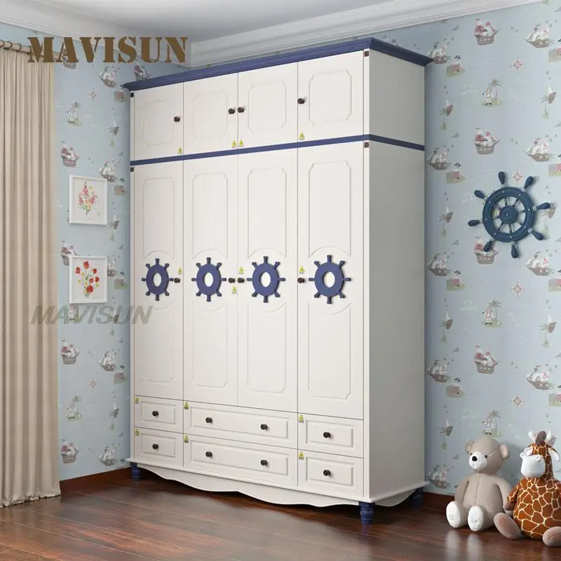 

Mediterranean Two Three Four Five Door Wardrobe With Drawers Big Wardrobe Cabinet Storage Children's Suite Furniture Combination