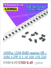 100 SMD Resistor 3,9Ohm RC1206 0,25W 3,9R Chip Resistors 1206 1% 077262 