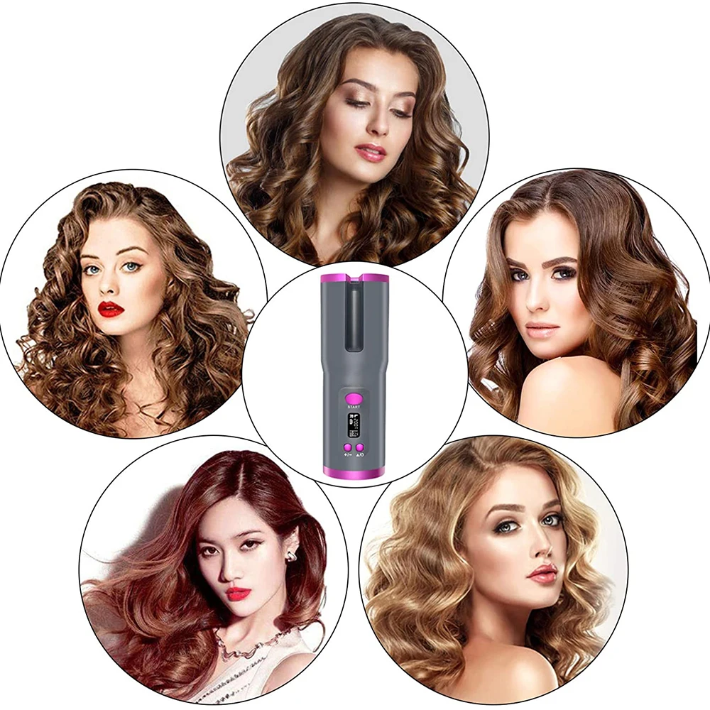 Modelador de Cabelo sem Fio Automático de Carregamento Ondulação do Cabelo Ferro com 6 Curling Configurações Temp Timer Tongs Ondas Praia Ferro Ondulação Usb & 20 carregamento usb curling ferro com 6 configurações