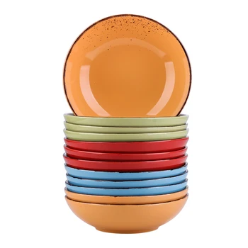 

Vancasso Navia-HH 4/8/12-Piece 4-Colors Vintage Nature Stroneware Ceramic Soup Plate Set Snack Salad Fruit Deep Plate Set