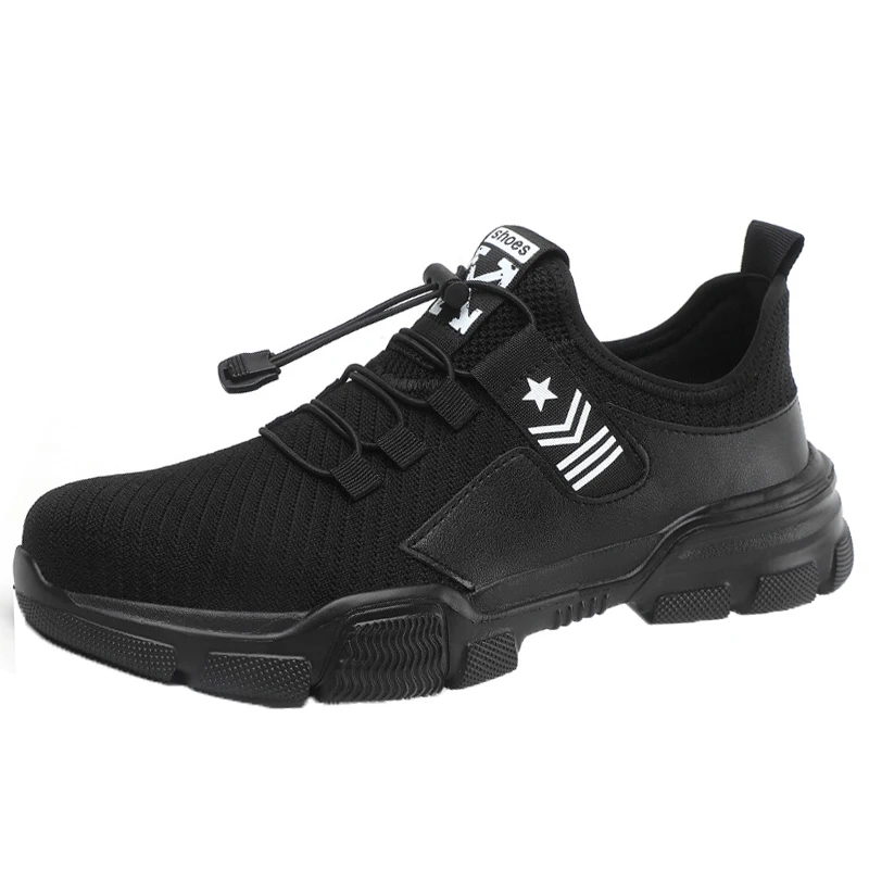 Защитная обувь для мужчин, неубиваемая рабочая обувь со стальным носком, легкие сетчатые черные кроссовки, Уличная обувь, ботинки - Цвет: black shoes