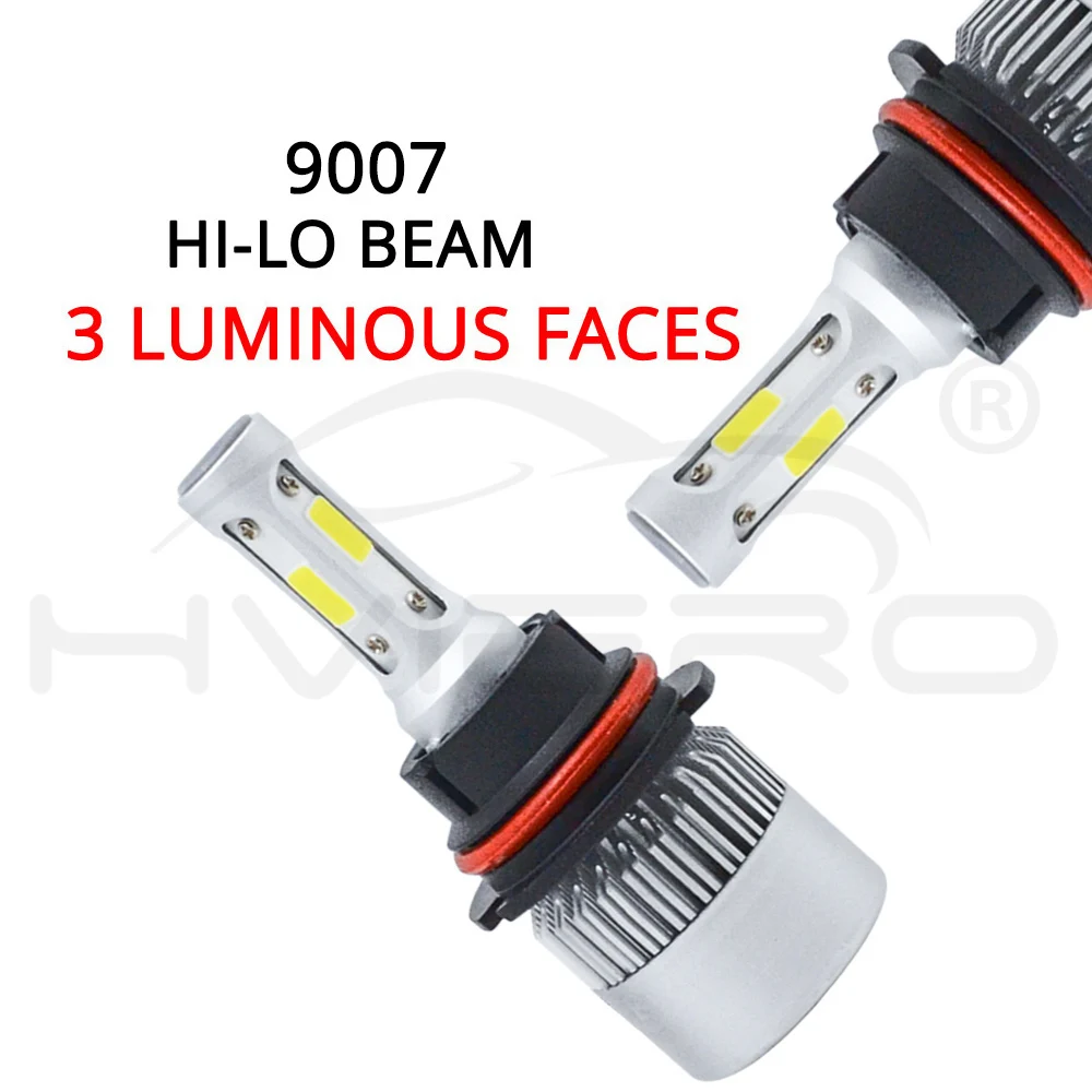 Hviero Car Heahlight Fog Lighting 9007 HB5 Hi-Lo High Low Beam S2 COB IP67 Waterproof 6500K 72W 8000LM Auto Headlamp Led DC 12v 24V