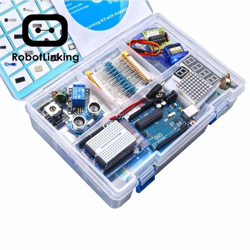 Robotlinking UNO Project самый полный стартовый комплект для Arduino Mega2560 UNO с учебником/блоком питания/сервоприводом шагового двигателя
