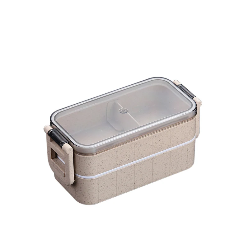 2 Layer Khaki Коробка бэнто для микроволновой печи пшеничная соломенная детская коробка для ланча японская посуда герметичная Bento Ланч-бокс для детей школьный контейнер для еды - Цвет: 2 Layer Khaki