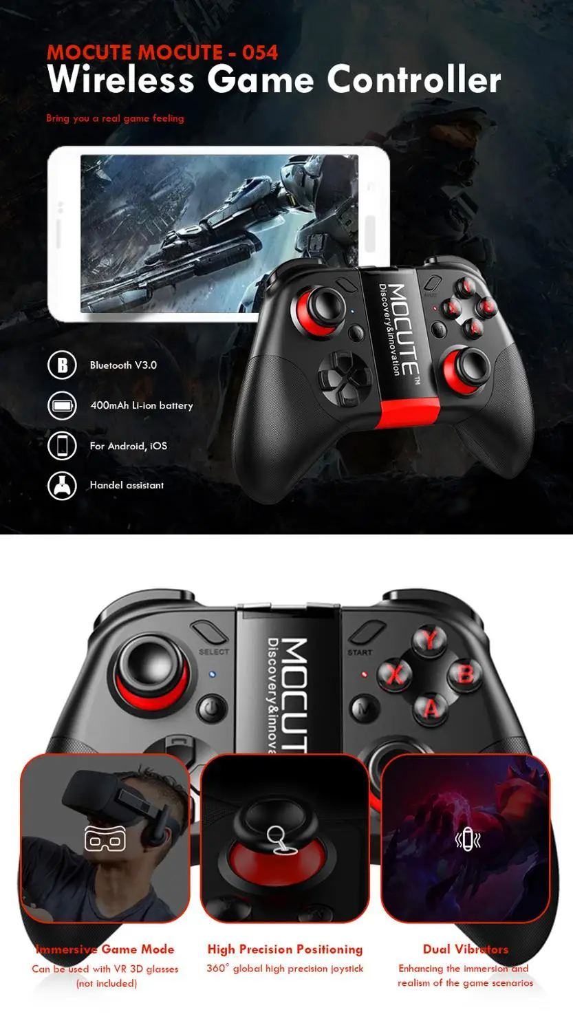 Новый Mocute 054/050/056/058/053/055 Bluetooth геймпад джойпад беспроводной VR контроллер Смартфон