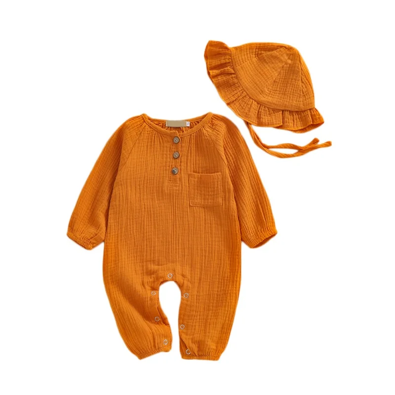 Комбинезон из чистого хлопка для новорожденных и маленьких мальчиков и девочек, комбинезон с шапочкой, повседневная одежда комплект одежды для сна из 2 предметов для детей от 0 до 24 месяцев - Цвет: E