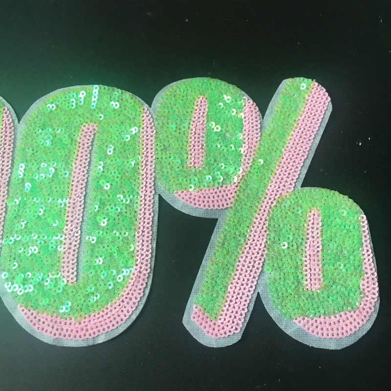 1 Piece Pink Fluorescent Green Sequined Iron on Patches for Clothes Large Number Sequins Applique DIY Sewing Accessories