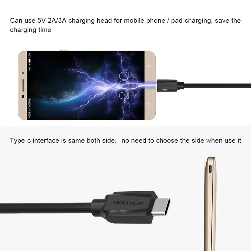 Vention A46 Сильная Совместимость USB2.0 type-C кабель для зарядки USB2.0 штекер type-C Мужской кабель для зарядки данных для Android