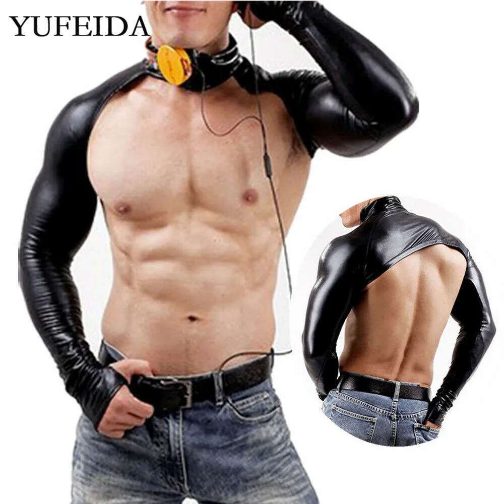 Sexy Men Body Chest Harness Pu Leather Shoulder Tops Arm Sleeves Shrug