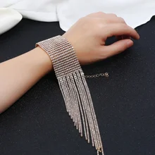 Свадебная Роскошная Длинная кисточка из горного хрусталя браслеты для женщин хрустальный свадебный браслет в виде цепи ювелирные изделия Bijoux аксессуары подарок