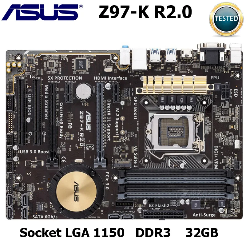 Ceny ASUS Z97 K R2.0 oryginalne płyty głównej płyta główna płyty LGA 1150 DDR3 i7 i5 i3 procesor 32G SATA3 USB2.0 UBS3.0 Z97 używane płyta główna pulpitu